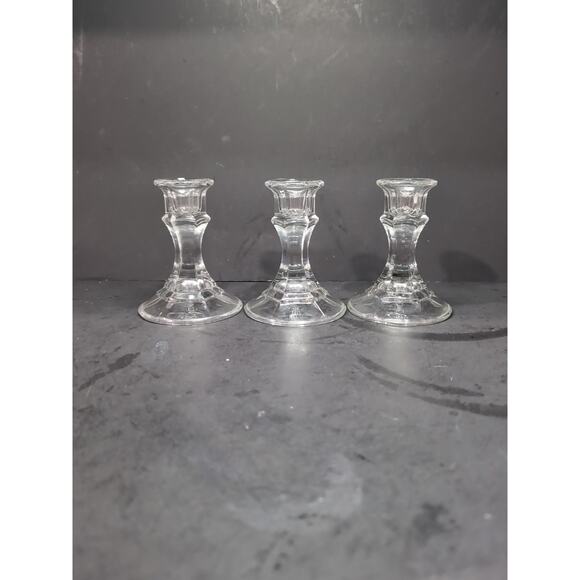 Glass Candlestick Set of 3, Pillar Candleholders, Holders, Vintage Table Decor - Picture 1 of 9